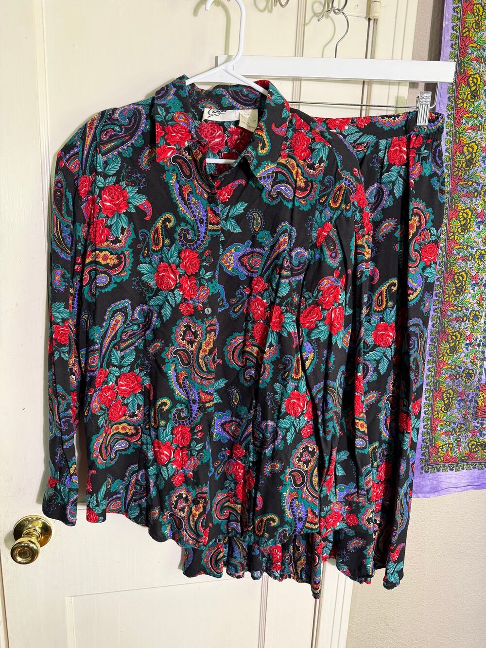 Vintage 80's Changes 2 Piece Skirt Blouse Set Floral Paisley - Size 14/16